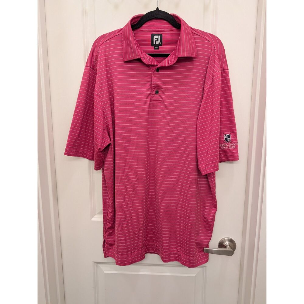 FootJoy Pink Striped Short Sleeve Golf Polo Shirt Men Large Terra Santa Golf